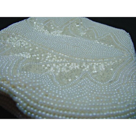 Vintage Seed Bead Mini Kiss Lock Bag Purse White Safco Evening Clutch Handbag 5" - Picture 8 of 13